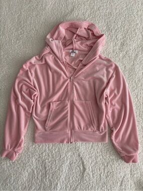 SWS Athletics Pink Velour Zip Up Hoodie Women’s Small Full Zip Jacket Y2K
